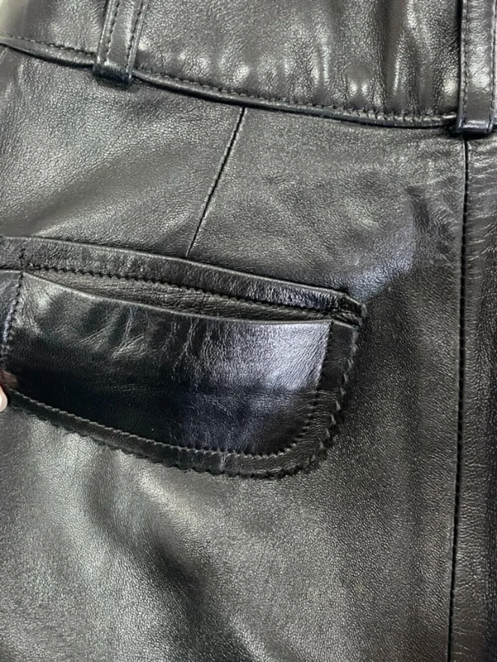 Vintage Chanel Black Leather Pants with Flap Pockets Size 24